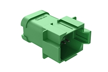 AT04-08PC-P028  8-way receptacle, (1) 3 pin busbar=13 amps (1) 5 pin busbar=26 amps, nickel plating, keyed C, green. Contacts included. Comparable to PN# DT04-08PC-P028
