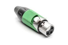 AX3F5M  3 pole Socket (Female) Plug. AX XLR Audio Cable Connector. Satin Nickel, w/ Green Marking Sleeve