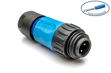 C01620H00320010  3+ PE Male, straight cable connector with strain relief and clamping ring, blue backshell