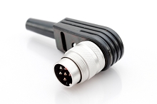 T 3400 005 - M16 Male right angled cable connector with internal strain relief and metal locking ring. 6 contacts, silver plated, 4-6mm cable diameter  Contacts included.