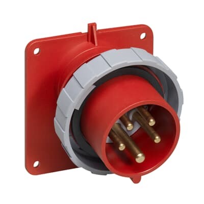 2CMA100471R1000  3P+E Male Panel Mount Inlet, 3 Phase, 30A, 600V, 5H, IP69K, UL/CSA approved and CE compliant. Replaces Part# ABB430B5W