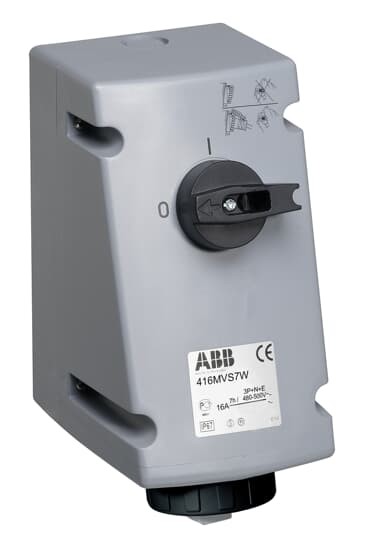 2CMA105095R1000  3P+N+E Female Industrial Switched Mechanical Interlocked Socket Outlet, 20A, 480V, 7H, IP67. Replaces Part# ABB520MI7WN