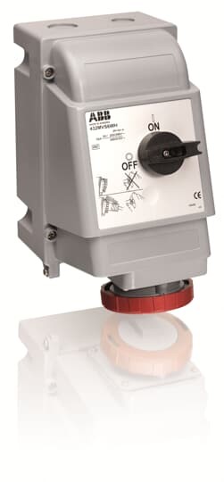 2CMA163285R1000  3P+N+E Female Industrial Switched Interlocked Socket Outlet, Vertical, Heavy Duty, 30A, 415V, 6H, IP69K. Replaces Part# 432MVS6WH