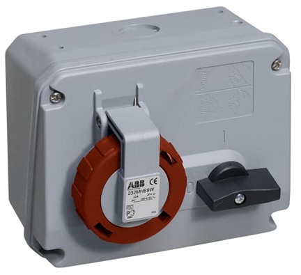 2CMA167849R1000  2P+E Female Industrial Switched Interlocked Socket Outlet, Horizontal, 30A, 415V, 9H, IP67. Replaces Part# 232MHS9W