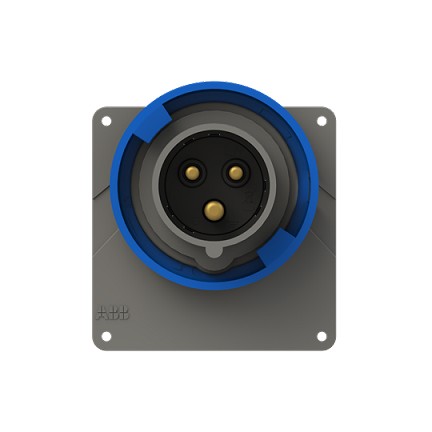 2CMA101259R1000  2P+E Male Panel Mounted Inlet, 16A, 250V 6H, IP67. Replaces PN# 216EBU6W