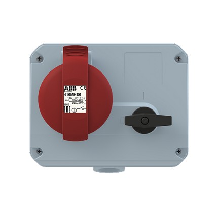 2CMA167640R1000  3P+N+E Female Industrial Switched Interlocked Socket Outlet, Horizontal, 20A, 415V, 6H, IP44. Replaces Part# 416MHS6