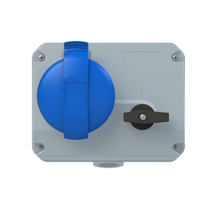 2CMA167669R1000  2P+E Female Industrial Switched Interlocked Socket Outlet, Horizontal, 30A, 250V, 6H, IP44. Replaces Part# 232MHS6