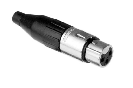 AC3F  3 Pole Socket (Female) Plug. XLR AC Audio Cable Connector. Black Finish, Gold Plated Contacts. Comparable to PN# NC3FX, A3F, XLB2-3-11, XLR-3-11C, ITT Cannon, XLB2-3-11C, AA3F