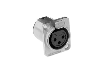 AC3FDZ-AU  3 Pole XLR Metal Female Chassis Mount, D Type, Gold Plated Stamped Contacts, Solder Bucket, Nickel Finish