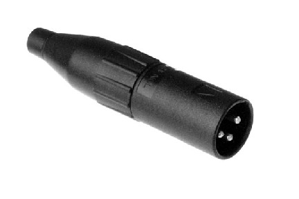 AC3MCPJ 3 Pole male audio cable connector with large clamp. Musician range. Black thermoplastic shell, silver contact plating