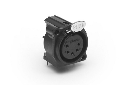 AC5FAH-AU-B  5 Pole XLR Female Chassis Mount, A Type, Horizontal PCB Mount, Latching, Black Finish. Comparable to PN# NC5FAH