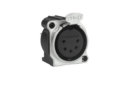 AC5FBV-AU-PRE  5 Pole XLR Female Chassis Receptacle, B Type, Nickel Finish, Gold Plated Contacts, Vertical PCB. Comparable to PN# NC5FBV