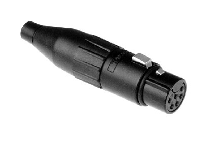AC6AFBJ  6 Pole XLR Female Cable Connector, Machined Contacts, Large Cable Clamp, Black Finish