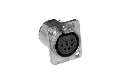 AC6AFDZ  6 Pole XLR Female Chassis Mount, D Type, Machined Contacts, Solder Bucket, Nickel Finish. Comparable to PN# NC6FD-L-1