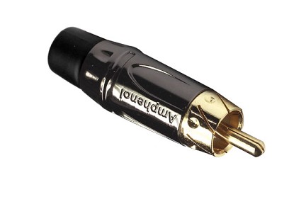 ACPL-CBK  RCA Male Cable Connector, Gold Plated Contacts, Diecast Shell, Black Chrome Finish, Black Grommet