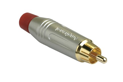ACPR-SRD  RCA Male Cable Connector, Gold Plated Contacts, Diecast Shell, Satin Finish, Red Grommet
