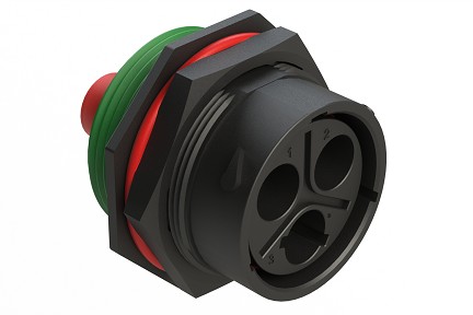AHDP07-24-03PNB-WTAC031  3 Position Receptacle, Pin, Shell Size 24, Keyed B, 100A, 1000V, Sealed Panel Mount, Normal Diameter Seal (Green Adapter), Wide Thread Adapter