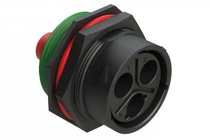 AHDP07-24-03PNC-WTAC031  3 Position Receptacle, Pin, Shell Size 24, Keyed C, 100A, 1000V, Sealed Panel Mount, Normal Diameter Seal (Green Adapter), Wide Thread Adapter