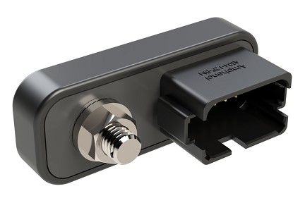 AT04-1X12PATS01-RAMB  13 Position Power Splitter Control Module, 1 Threaded Stud and 12 Pin x 1 Device Layout, Nickel Plated Contacts, Right Angle Mount, Black