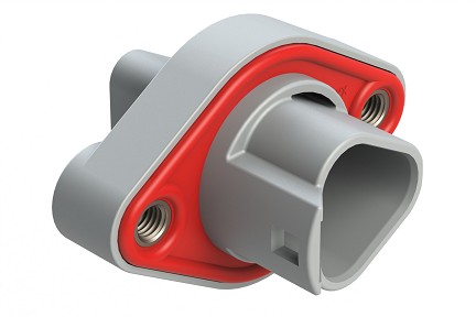 AT04-3P-PML06  3 Position Panel Mount Receptacle with Vertical Flange, Pin, Threaded Insert, Integrated Latch, Gasket, Reduced Diameter Rear Seal, Grey
