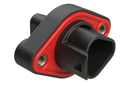 AT04-3P-PML06BLK  3 Position Panel Mount Receptacle with Vertical Flange, Pin, Threaded Insert, Integrated Latch, Gasket, Reduced Diameter Rear Seal, Black