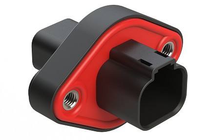 AT04-4P-PM05BLK  4 Position Panel Mount Receptacle with Flange, Pin, Self-Threading Integrated Latch, Gasket, Black