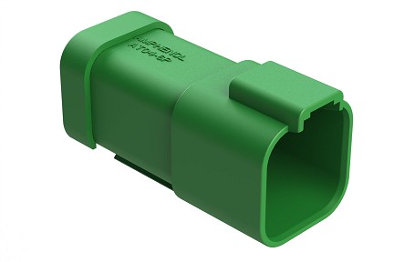 AT04-6P-SS01GRN  6-Way Receptacle, Male Connector with Solid Rear Grommet and Endcap, Green