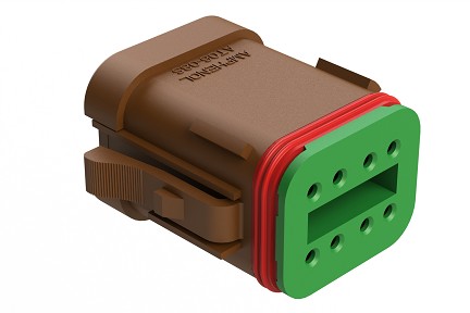 AT06-08SA-SSBRN  8-Way Plug, Female Connector with A Position Key and Solid Rear Grommet and Endcap, Wedgelock included, Brown