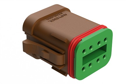 AT06-08SB-SSBRN  8-Way Plug, Female Connector with B Position Key and Solid Rear Grommet and Endcap, Wedgelock included, Brown