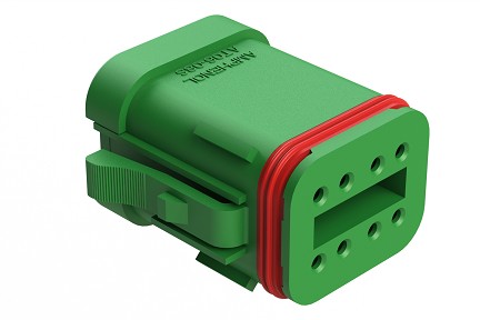 AT06-08SB-SSGRN  8-Way Plug, Female Connector with B Position Key and Solid Rear Grommet and Endcap, Wedgelock included, Green