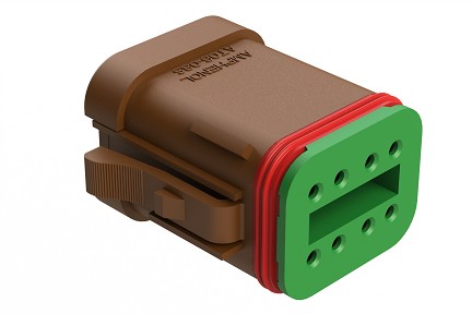 AT06-08SC-SSBRN  8-Way Plug, Female Connector with C Position Key and Solid Rear Grommet and Endcap, Wedgelock included, Brown
