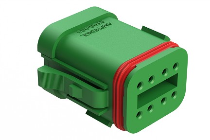 AT06-08SD-SSGRN  8-Way Plug, Female Connector with D Position Key and Solid Rear Grommet and Endcap, Wedgelock included, Green