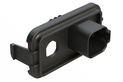 AT13-6P-SBH03-FAKRA01  6 Position PCB Receptacle Header, FAKRA Panel Mount, Right Angle Size 16 Pin Contacts,, Nickel/Tin Plating, Black.  Use with Armor IPX™ Small Enclosures, AT Connectors