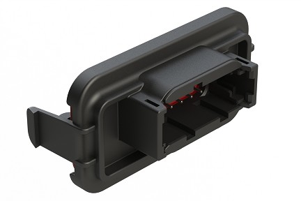 ATM13-12PB-SBH03  12 Position PCB Receptacle Header, Flange Mount, Right Angle, Size 20 Pin Contacts, Keyed B, Nickel/Tin Plating, Black.  Use with Armor IPX™ Small Enclosures, ATM Connectors