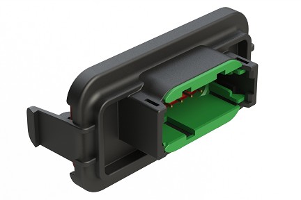 ATM13-12PC-SBH01  12 Position PCB Receptacle Header, Flange Mount, Right Angle, Size 20 Pin Contacts, Keyed C, Gold/Tin Plating, Black.  Use with Armor IPX™ Small Enclosures, ATM Connectors