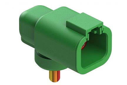ATP04-4P-P059  4 Position Flange Mounted Receptacle, 90°, Pin Contacts, Feed Thru Wire Leads, Green.  Comparable to PN# DTP04-4P-P059