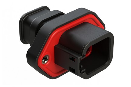 ATP04-6P-PM05SRBK  6 Position Panel Mount Receptacle with Flange, Pin, with Gasket and Threaded Insert,  Endcap,  Strain Relief, Standard Seal, Black. Requires Wedgelock AWP-6P