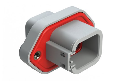 ATP04-6P-PM06  6 Position Panel Mount Receptacle with Flange, Pin, with Gasket and Threaded Insert, Reduced Diameter Seal, Grey. Requires Wedgelock AWP-6P