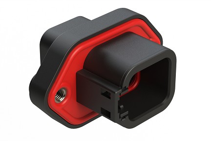 ATP04-6P-PM06BK  6 Position Panel Mount Receptacle with Flange, Pin, with Gasket and Threaded Insert, Reduced Diameter Seal, Black. Requires Wedgelock AWP-6P