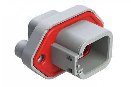 ATP04-6P-PM11  6 Position Panel Mount Receptacle with Flange, Pin, with Gasket, Self Tapping, Grey. Requires Wedgelock AWP-6P