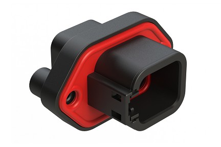 ATP04-6P-PM11BK  6 Position Panel Mount Receptacle with Flange, Pin, with Gasket, Self Tapping, Black. Requires Wedgelock AWP-6P
