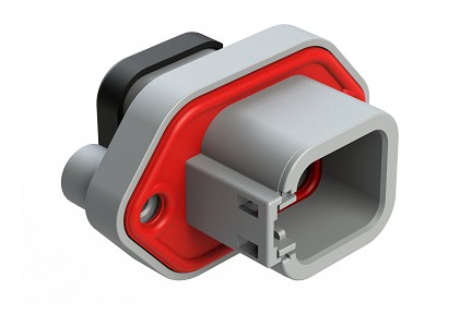 ATP04-6P-PM13  6 Position Receptacle with Flange, Pin, with Gasket, Self Tapping, End Cap, Grey. Requires Wedgelock AWP-6P