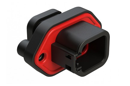 ATP04-6P-PM13BK  6 Position Panel Mount Receptacle with Flange, Pin, with Gasket, Self Tapping, End Cap, Black. Requires Wedgelock AWP-6P