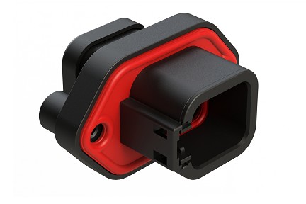 ATP04-6P-PM14BK  6 Position Panel Mount Receptacle with Flange, Pin, with Gasket, Reduced Diameter Seal, Self Tapping, End Cap, Black. Requires Wedgelock AWP-6P