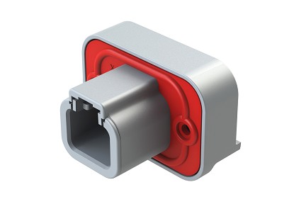 ATP13-2P-BM04GRY  2 Position 90° PCB Flange Mount Receptacle, Molded Tin Pins, Potted, Grey