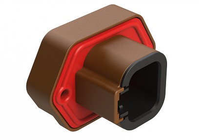 ATP15-4PD-BM02  4 Position PCB Receptacle with Flange, Pin, Gold Plated, Self-Threading, Gasket, Potted, Keyed D, Brown