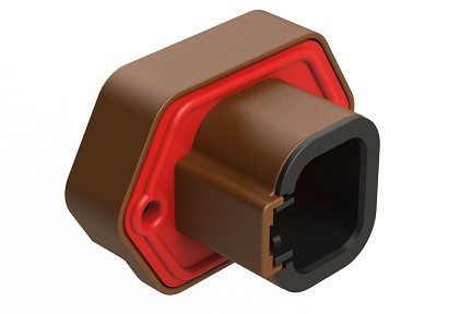 ATP15-4PD-BM03  4 Position PCB Receptacle with Flange, Pin, Tin Plated, Self-Threading, Gasket, Keyed D, Brown