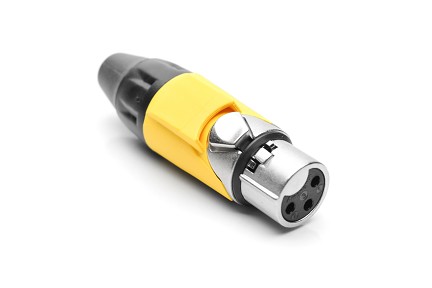 AX3F4M  3 pole Socket (Female) Plug. AX XLR Audio Cable Connector. Satin Nickel, w/ Yellow Marking Sleeve