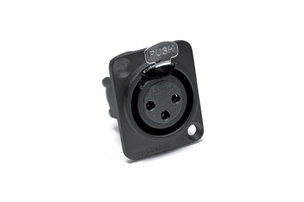 AX3FDB  3 Pole XLR Female Chassis Mount, Standard, Stamped Contacts, Black Finish
