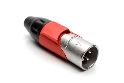 AX3M2M  3 pole Pin (Male) Plug. AX XLR Audio Cable Connector. Satin Nickel, w/ Red Marking Sleeve